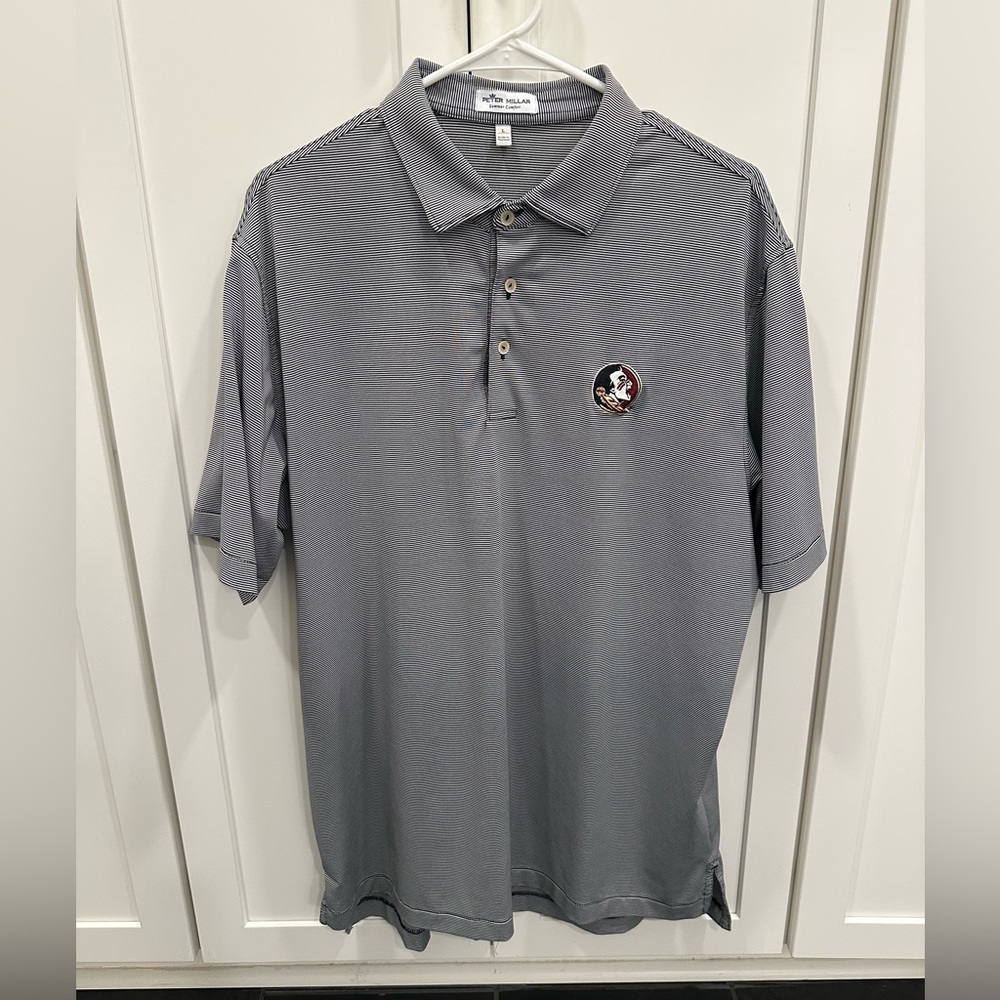Peter Millar Gray Short Sleeve Polo with Embroidered Crest L SUMMER COMFORT